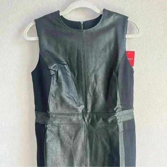 SPANX Leather Like Combo Shapewear Fitted Sheath Midi Dress in‎ Black Size M NWT - Picture 9 of 15